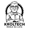 Logo Kroltech przedstawiające postać mężczyzny z okularami, z piłą w tle i napisem 'Kroltech Meble na lata'.