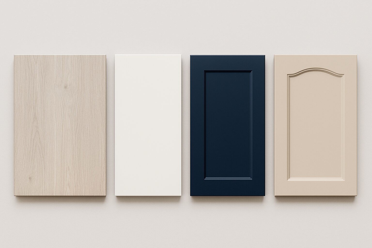 Próbki frontów meblowych w różnych kolorach i stylach